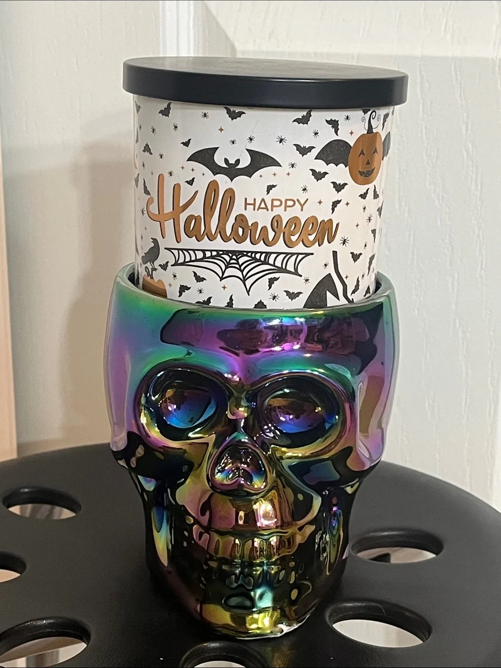 Celebrate Together™ Halloween Skull Candle Holder Sleeve Purple Iridescent NWT
